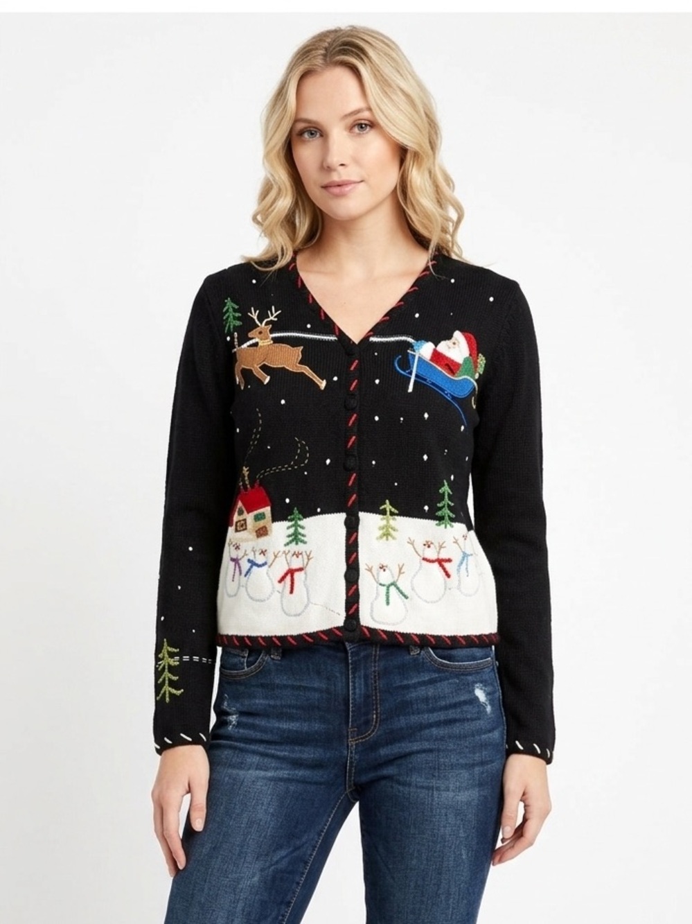 Vintage ugly cute Christmas sweater knit cardigan petite medium new with tags
